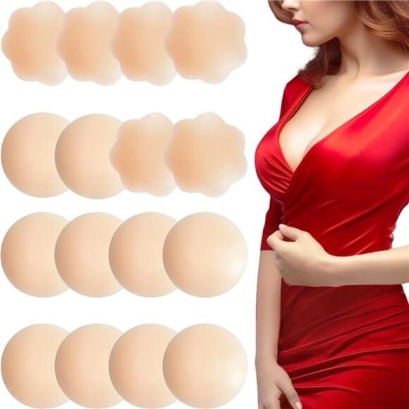 8 Pairs Nipple Cover Women's Covers Nude Breast Pads 5 Round+3 Flower - Picture 1 of 8
